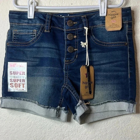 Hippie Girl NWT Girl Regular Rise Midi Length Denim Shorts Dark Wash various Sz - Picture 2 of 7